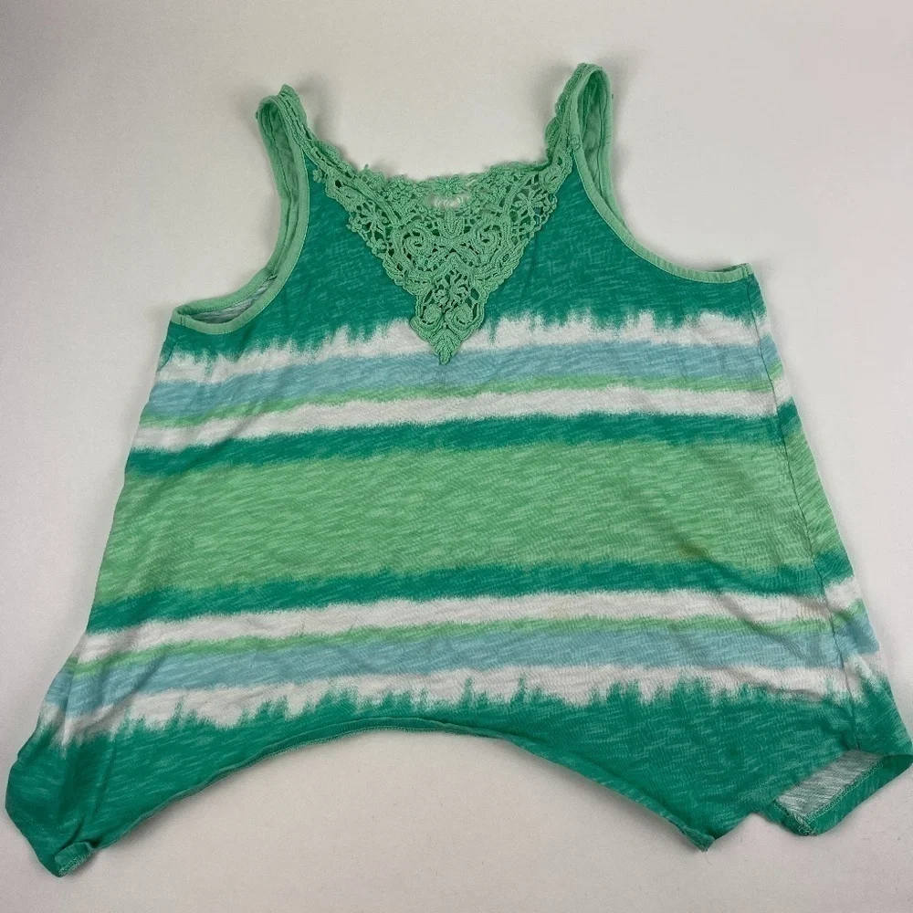 Justice Tank Top Girls 20 Green Striped Sleeveless